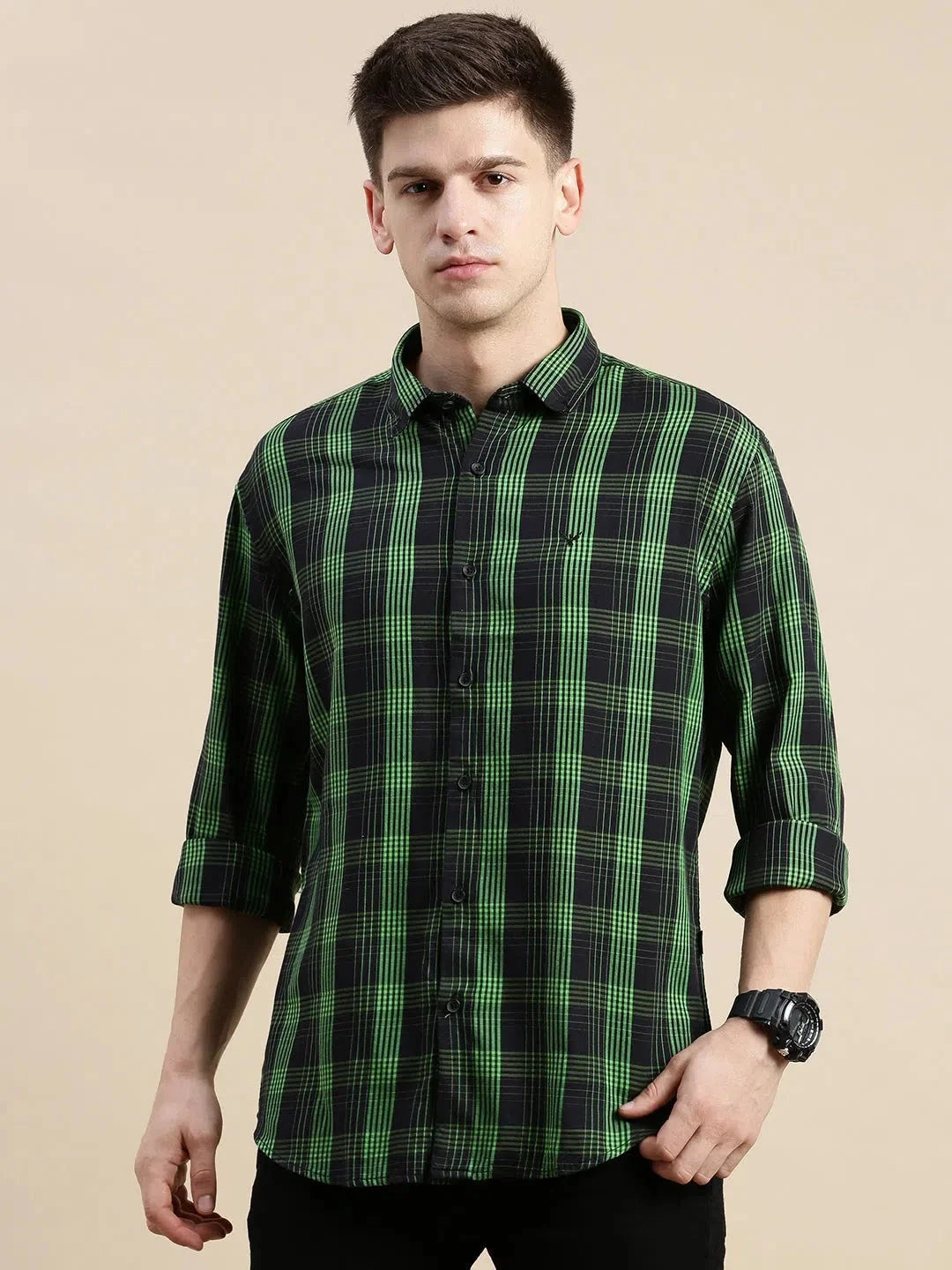 Stylish Black Checked Mens Shirt - Cotton Casual Shirt | DesiQlo