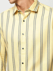 Men Yellow Striped Casual Casual Shirts-YARROWSTRIPE-5643-Yellow