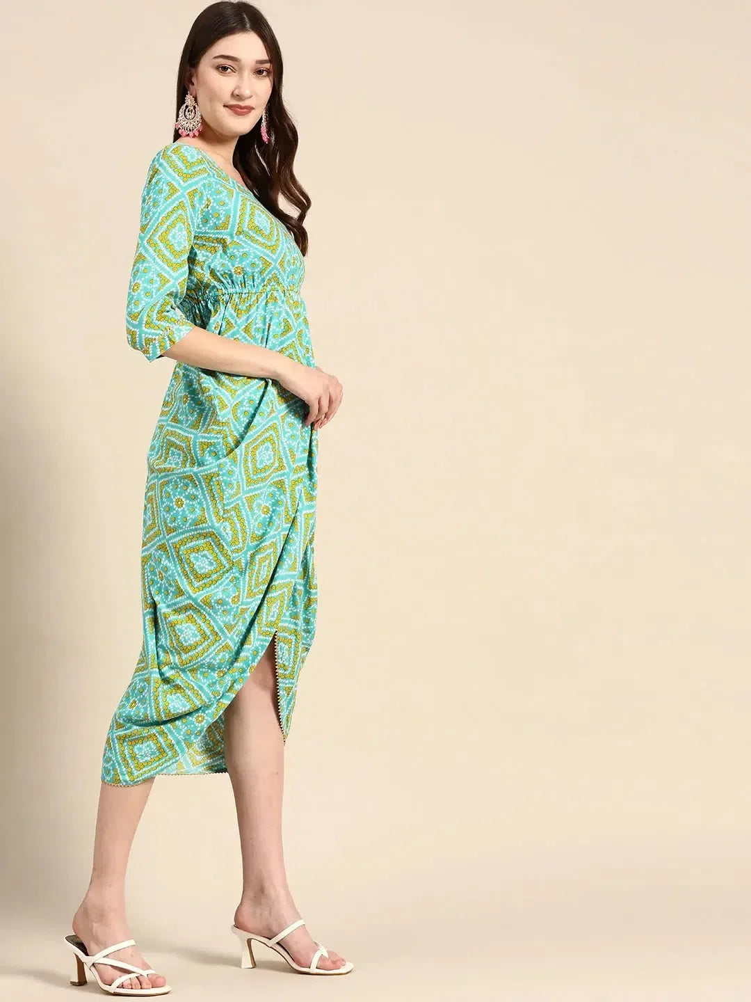 Aqua Blue Midi Dress: Comfortable Women's Western Wear