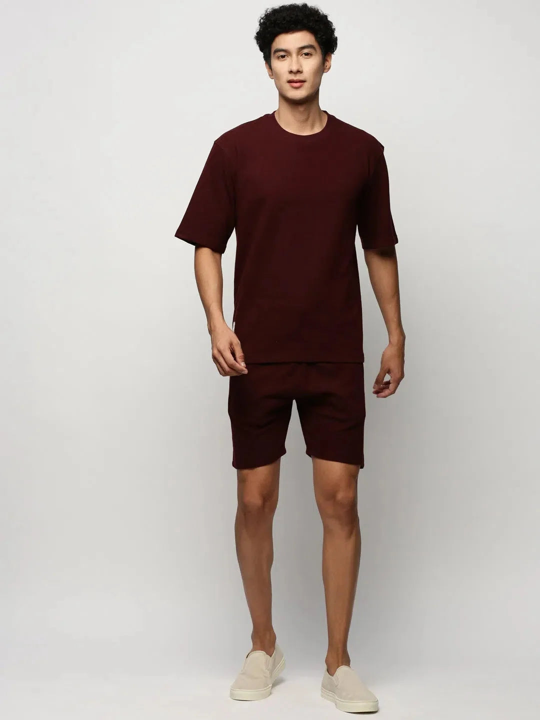 Men's Maroon Solid Co ord Sets | Cotton Casual Two Piece Sets