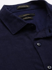 Men Navy Solid Casual Shirt-HARDIKPURELINEN-3420-Navyblue