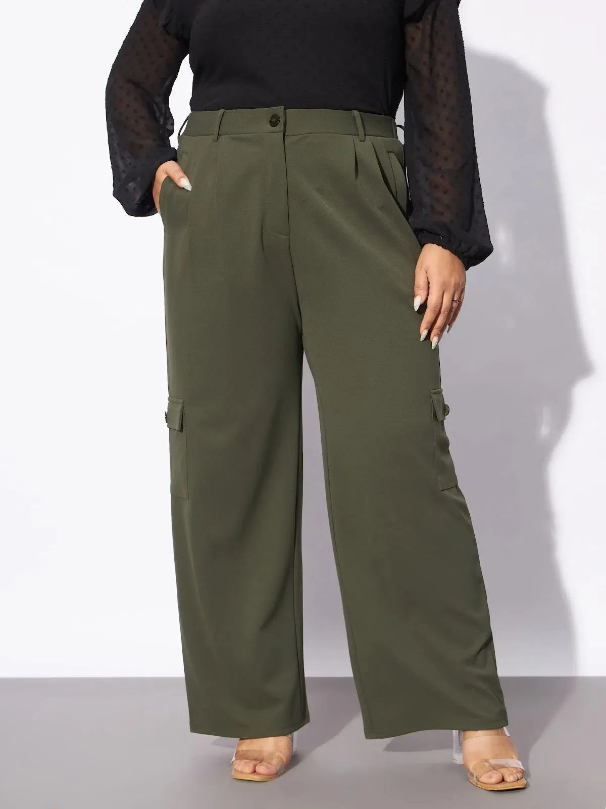 Olive Multi Pocket Cargo Pants | Women's Straight Fit