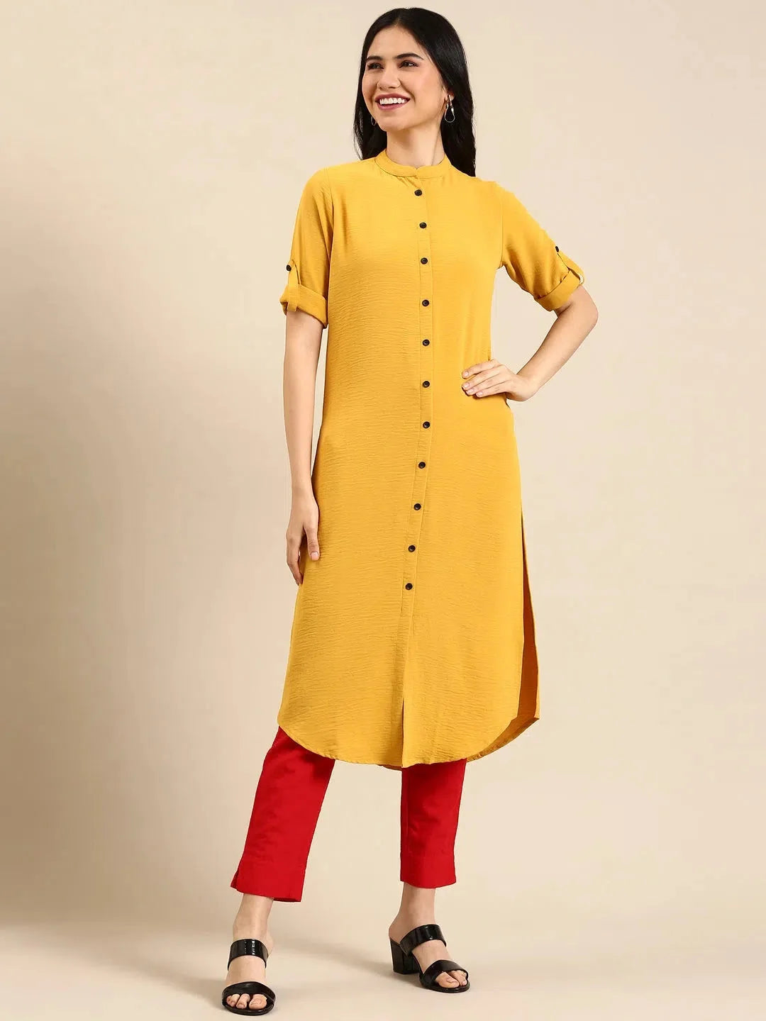 Elegant Yellow Viscose Straight Indian Kurta for Women's Fashion