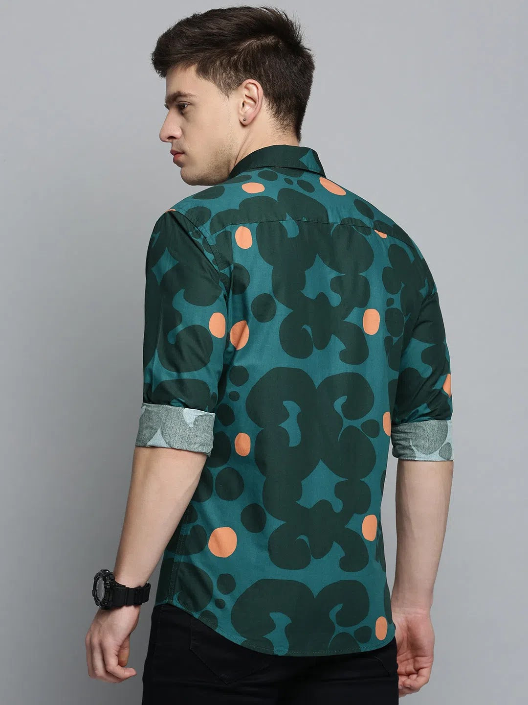 Men's Green Colourblock Shirt | Casual Cotton Mens Shirt
