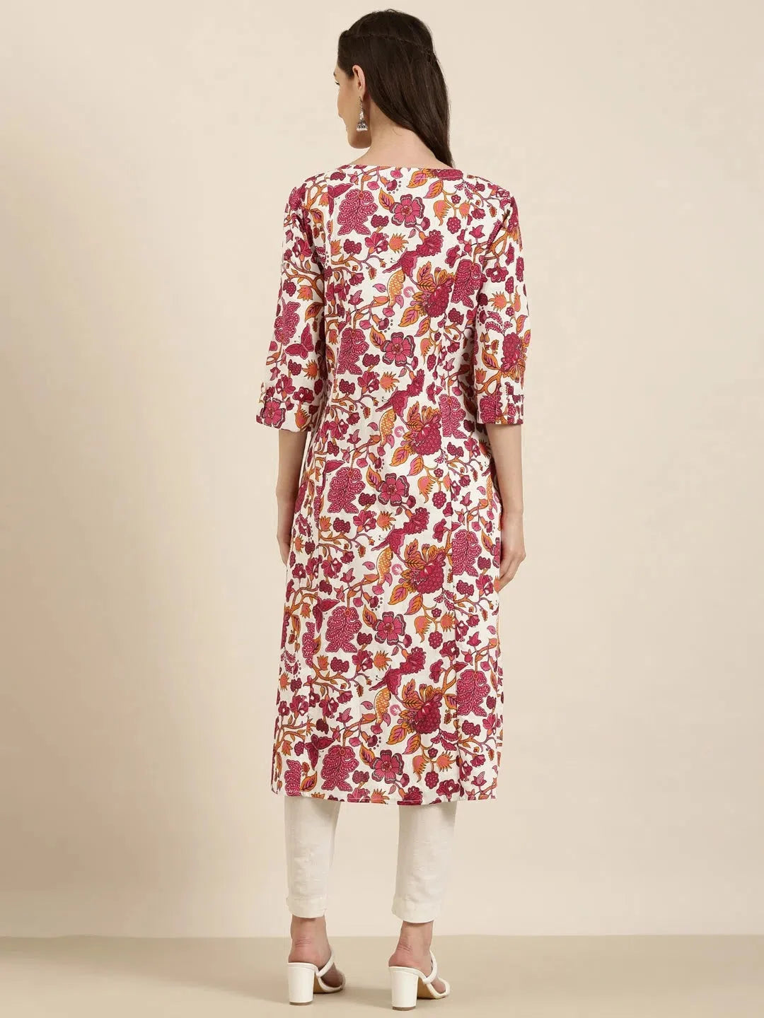 White Floral A-Line Indian Kurta | DesiQlo Indian Kurtis