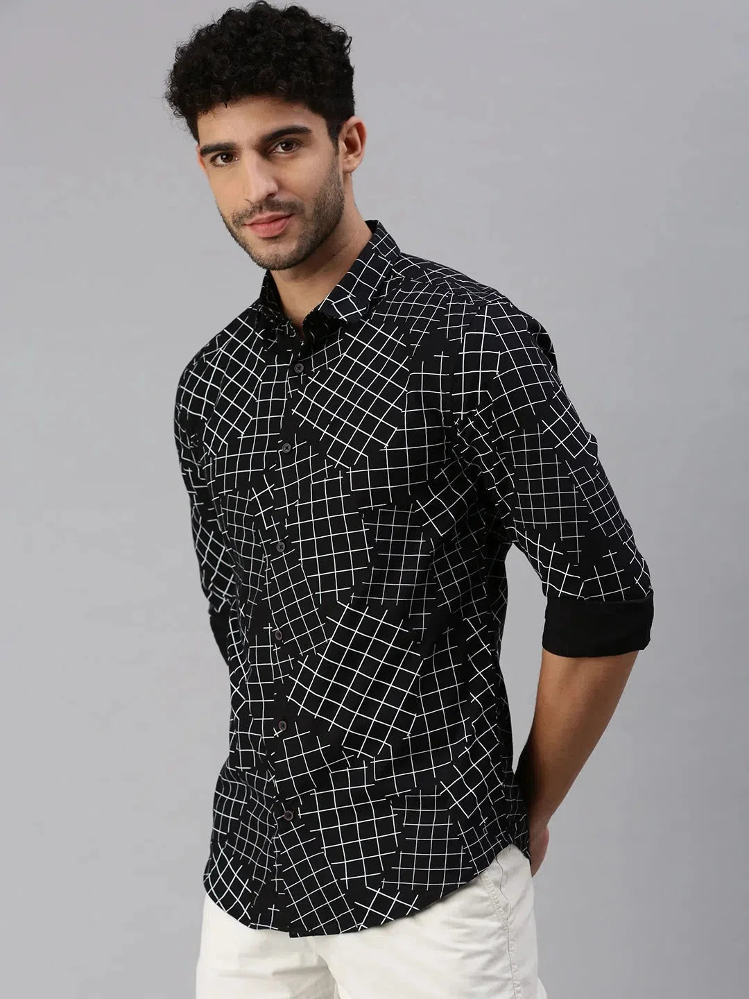Black Printed Mens Shirt - Casual Cotton Shirt by DesiQlo