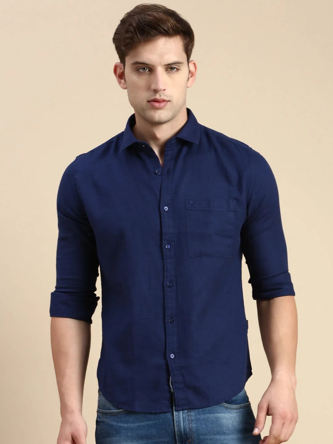 Men's Navy Solid Cotton Shirt | Casual & Stylish DesiQlo