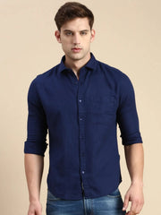 Men Navy Solid Casual Shirt-ALONZOPLAIN-5247-Navyblue
