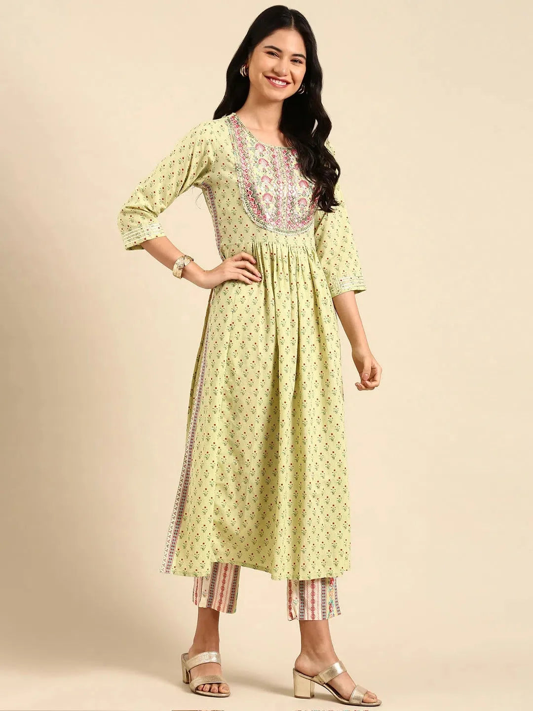 Green Floral Kurta Set | Women's Cotton Designer Kurta Sets