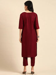 Women's Red Embroidered Kurta SetKC-837-Burgundy