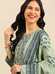 Women's Sea Green Printed Kurta Set-BCMD-99eagreen