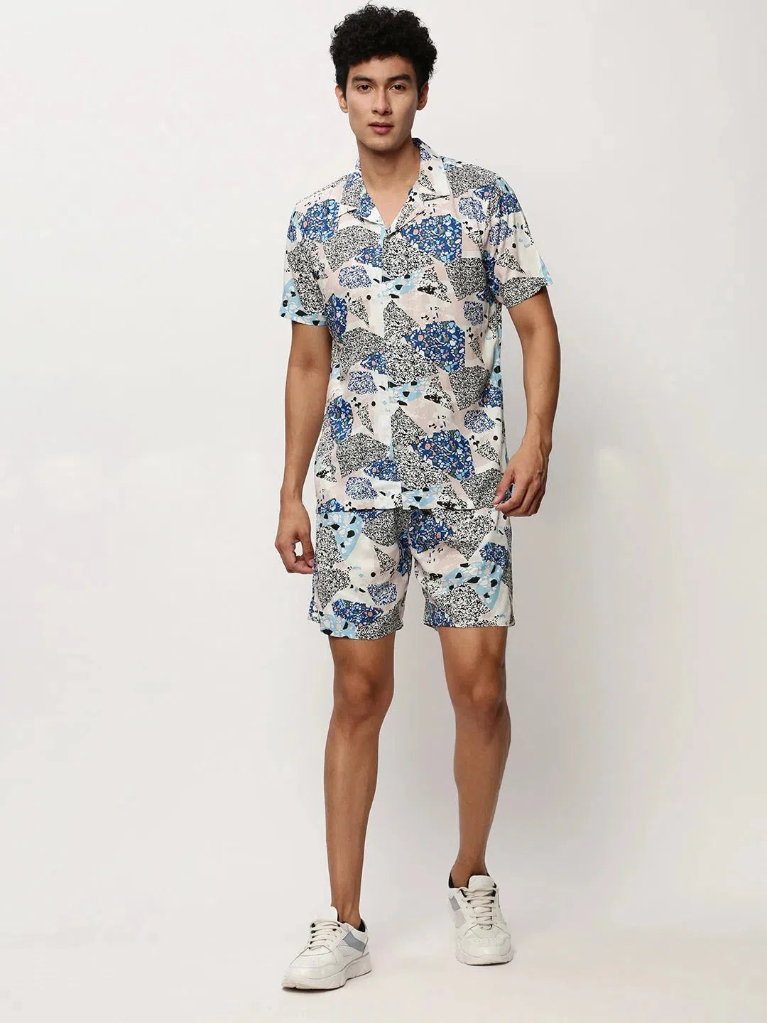 Men's White Printed Casual Co ord Set | Showoff Fashion