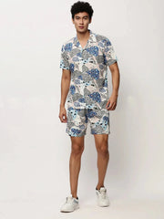 Men White Printed Casual Co ords-AM-98-5-White