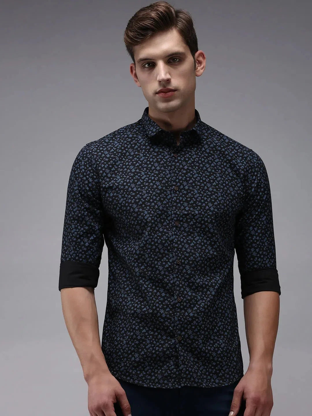 Men's Blue Printed Shirt - DesiQlo Casual Cotton Shirt