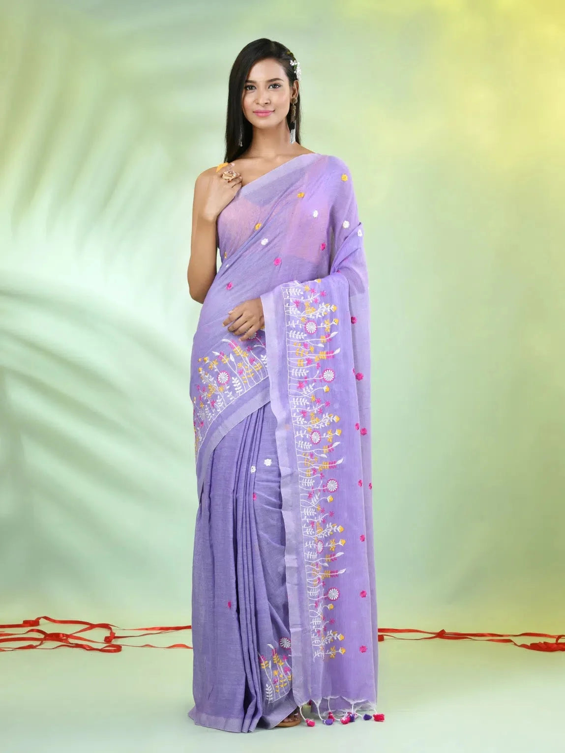 Lavender Floral Cotton Saree | Designer Sarees India