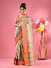 Ecru Pure Cotton Tant Saree With Woven Designs-MA51TT43540053
