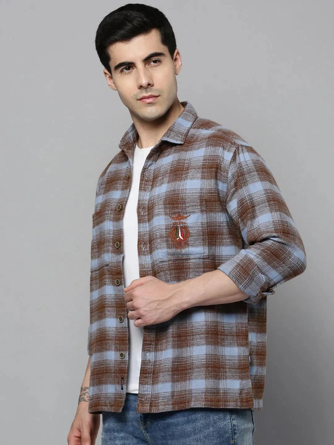 Premium DesiQlo - Blue Checked Mens Shirt | Casual Cotton Shirt