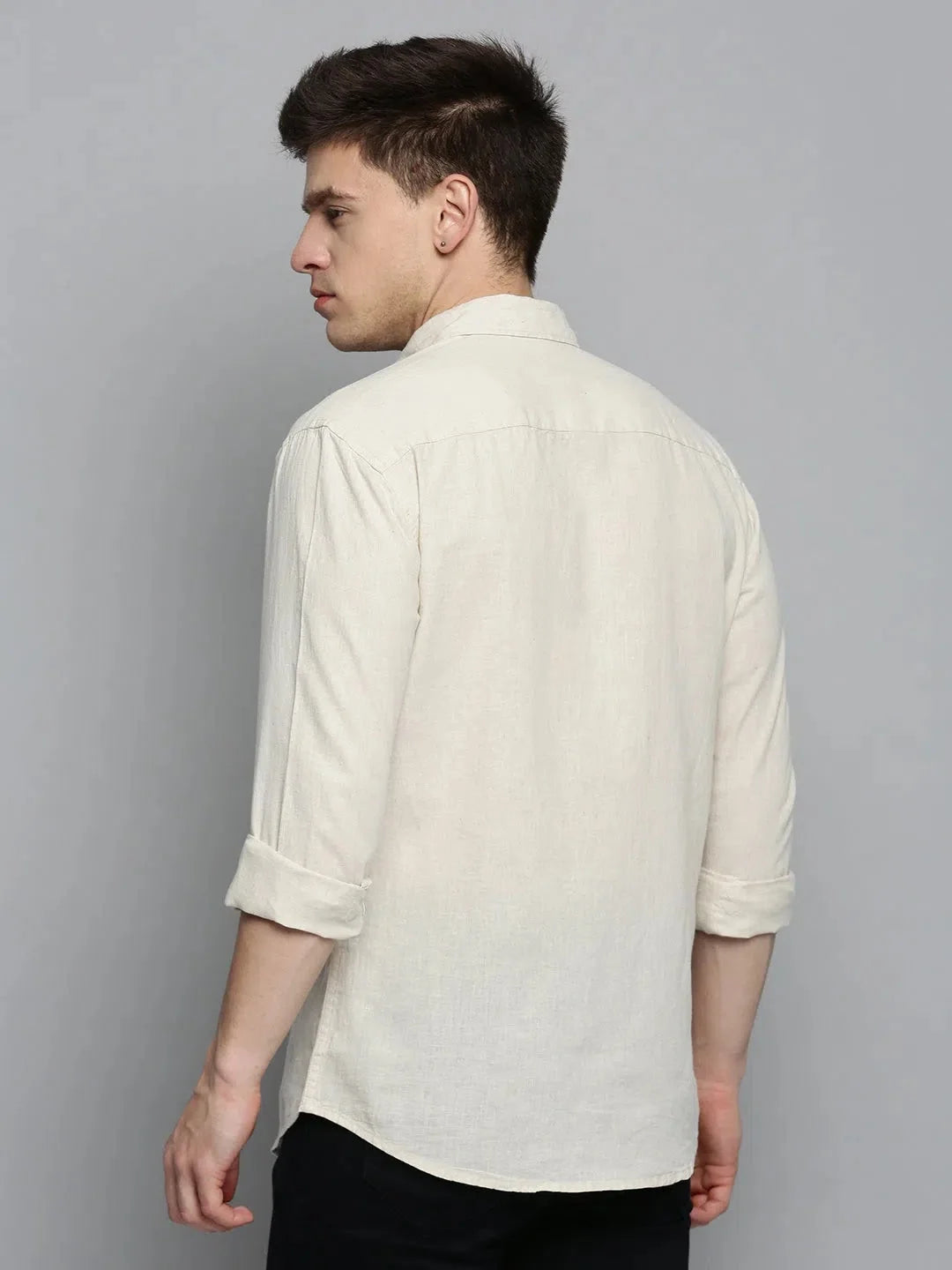 Men's Beige Linen Shirt - Solid Casual Shirt | DesiQlo