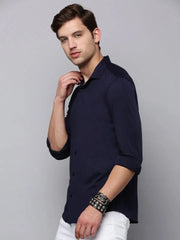 Men Navy Solid Casual Shirt-MONTIKNITS-3365-Navyblue