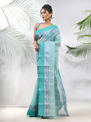 Mint Green Pure Cotton Tant Saree With Woven Designs-MA51TT43470117