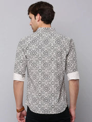 Men Cream Printed Casual Shirt-HARPERPRINT-1697-Cream