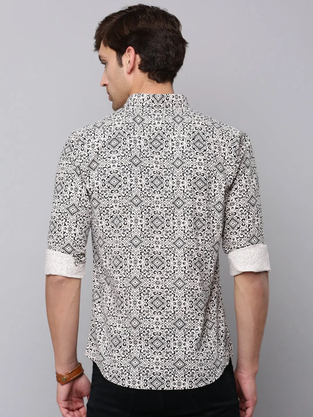 Cream Printed Mens Shirt | Cotton Casual Style