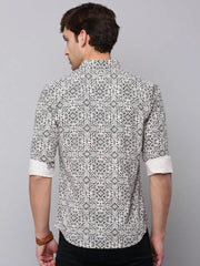 Men Cream Printed Casual Shirt-HARPERPRINT-1697-Cream