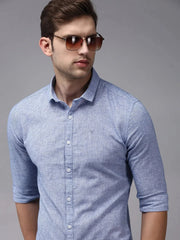 Men Blue Solid Casual Shirt-SOFTLINENSTRIPE-1707-Blue