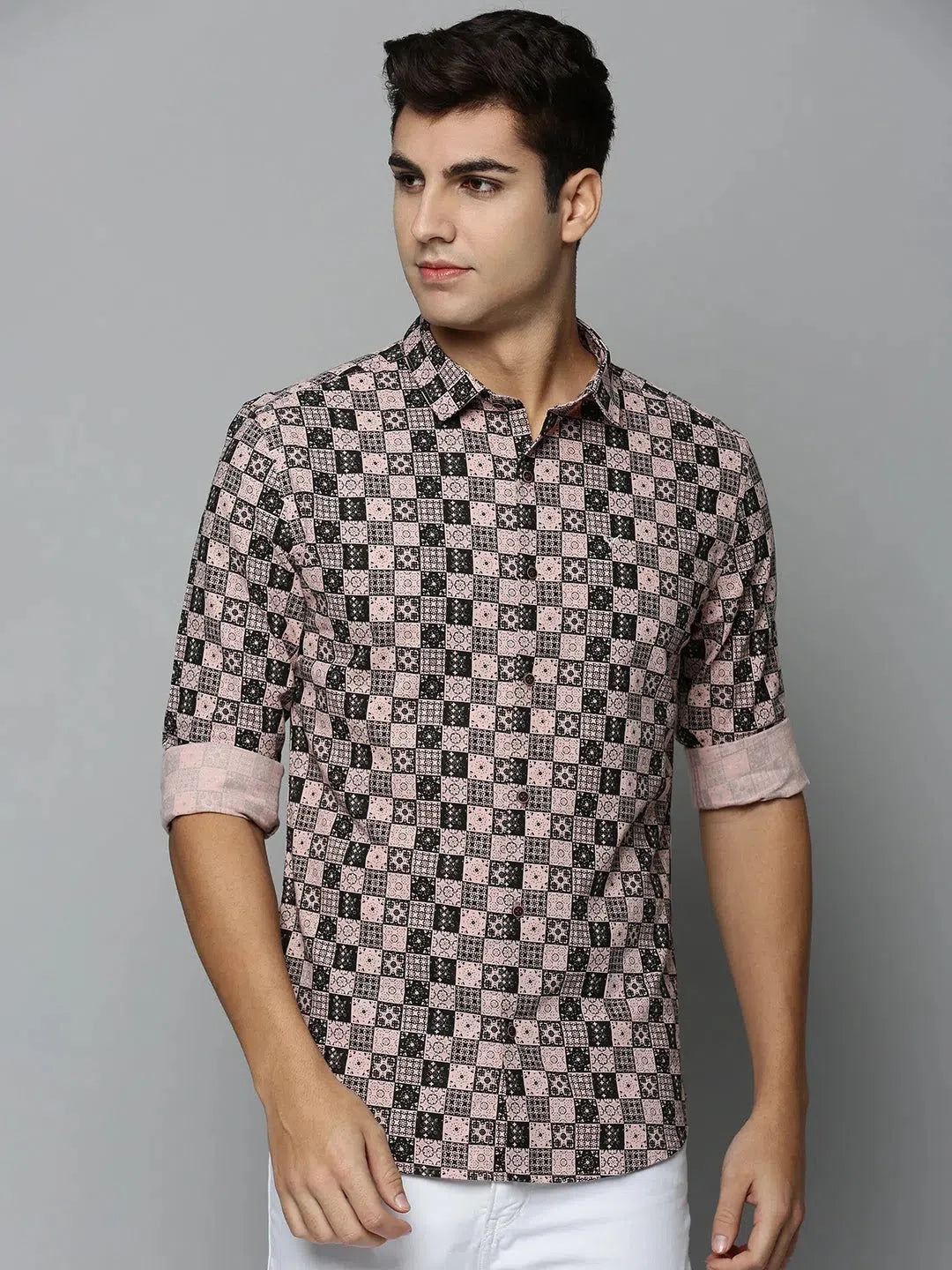Peach Printed Mens Shirt - Trendy Cotton Beach Shirts