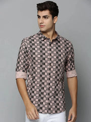 Men Peach Printed Casual Shirt-HARPERPRINT-1690-Peach