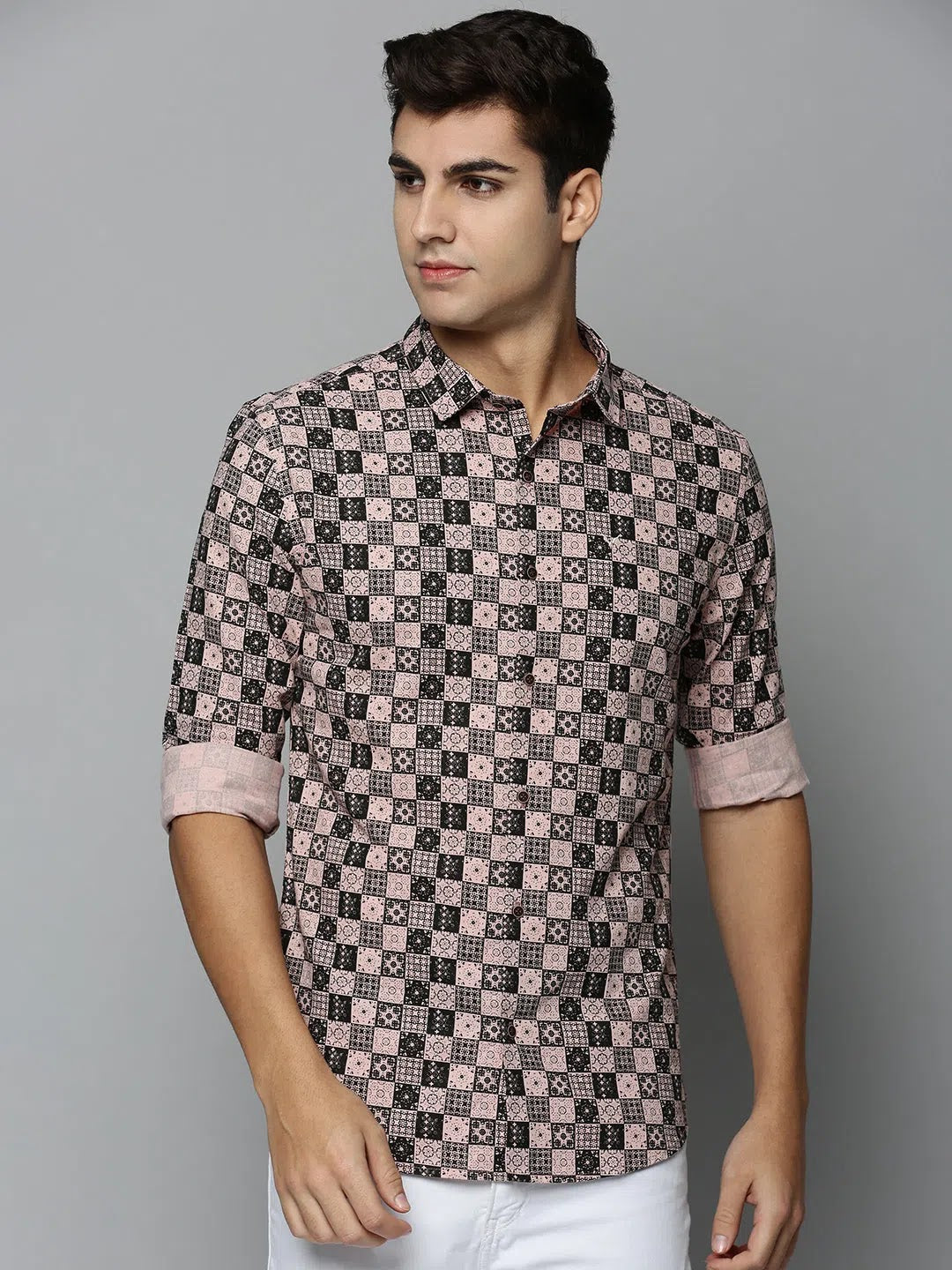 Peach Printed Mens Shirt - Trendy Cotton Beach Shirts