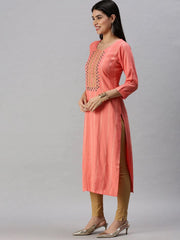 Women's Pink Striped Straight Kurta-SKC3183-Pink