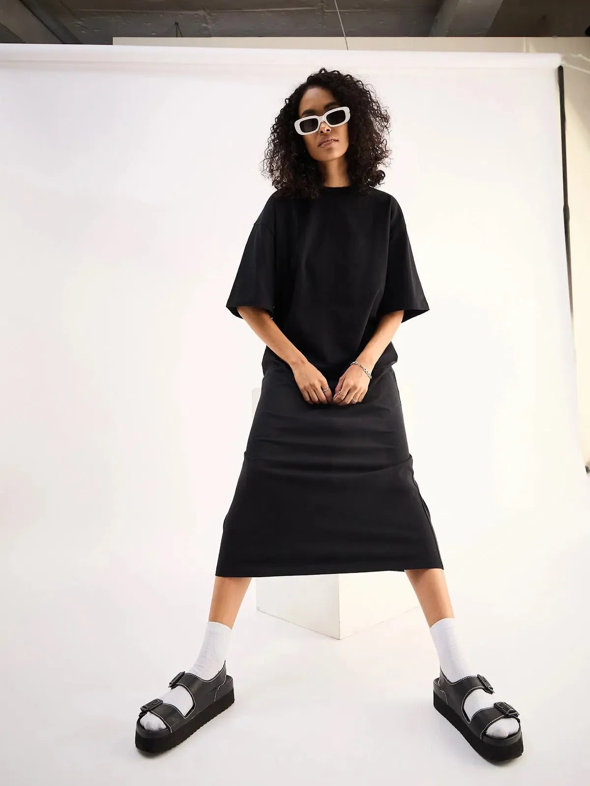 Women Black Oversized T-Shirt Dress
