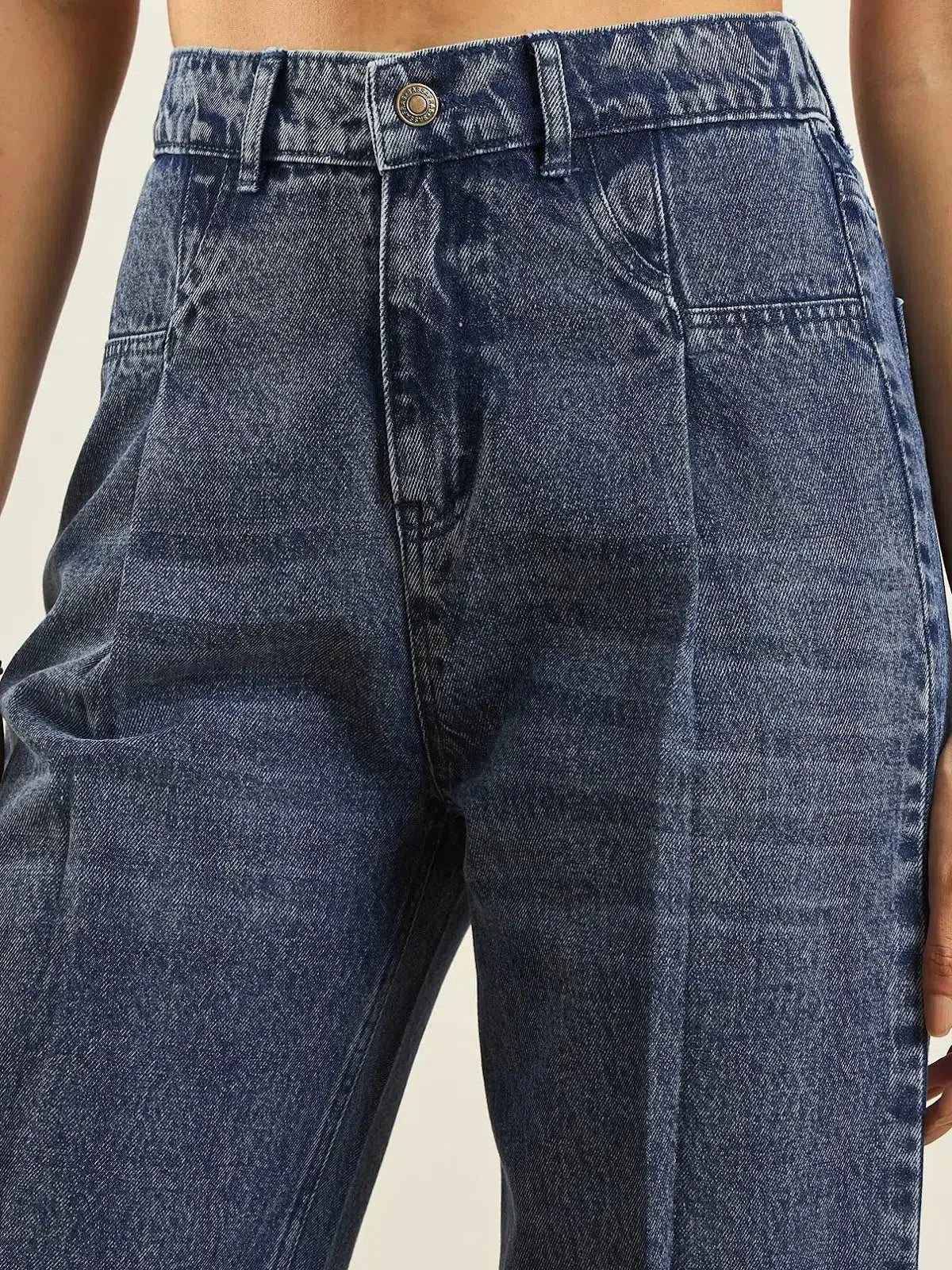 Blue Darted Straight Fit Women Jeans | Cotton Denim Jeans