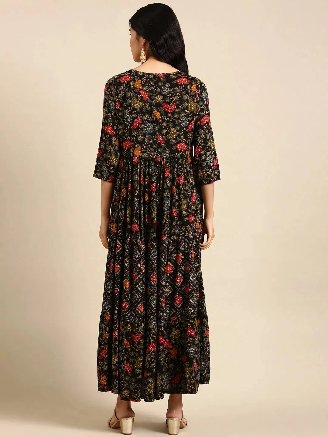 Black Printed Cotton Anarkali Kurta for Women | Anarkali Kurti