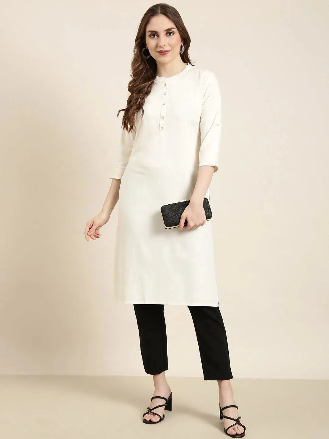 Cream Cotton Kurta for Women | Solid Indian Kurtis Online