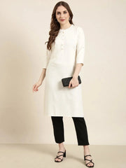 Women Straight Cream Solid Kurta-DF-1385-Cream