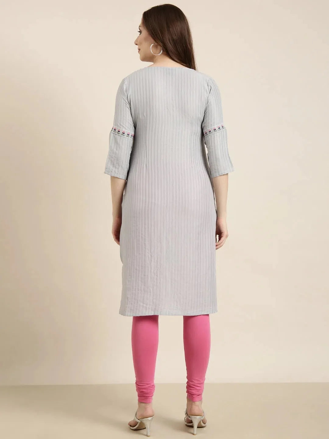 Grey Striped Cotton Kurta for Women | Stylish Indian Kurtas