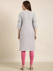 Women Straight Grey Striped Kurta-DF-1663-Grey