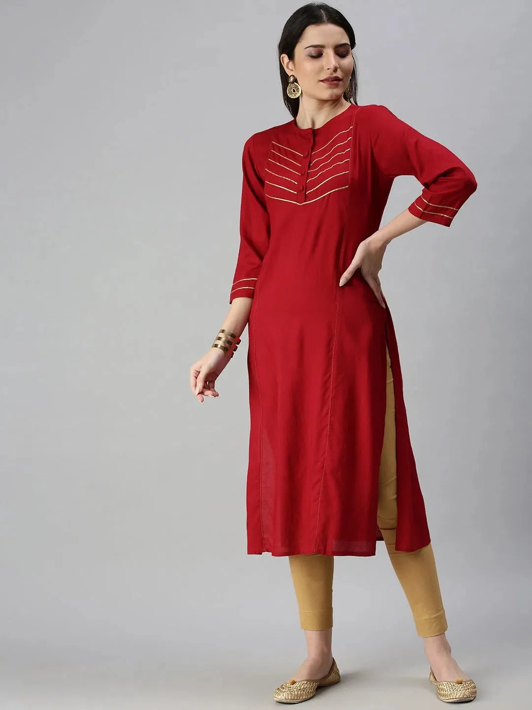 Maroon Cotton Indian Kurta for Ladies - DesiQlo Solid Kurti