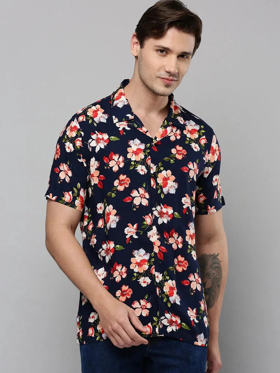 DesiQlo Navy Printed Mens Shirt - Viscose Beach Shirt