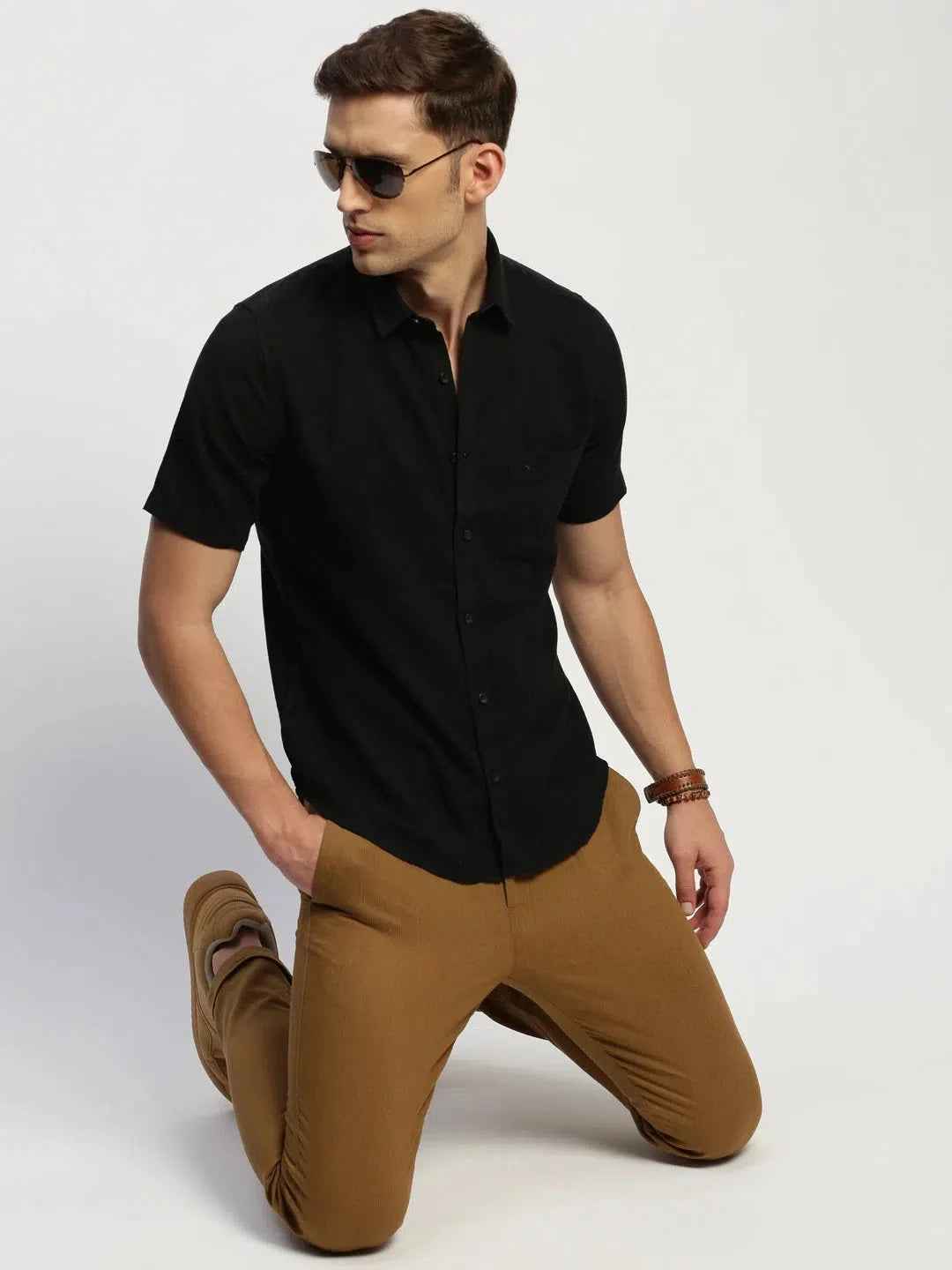 Black Mens Shirt - Solid Cotton Formal Shirt | DesiQlo