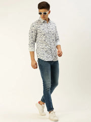 Men White Printed Casual Shirt-FLIORIONIEPRINT-3508-White