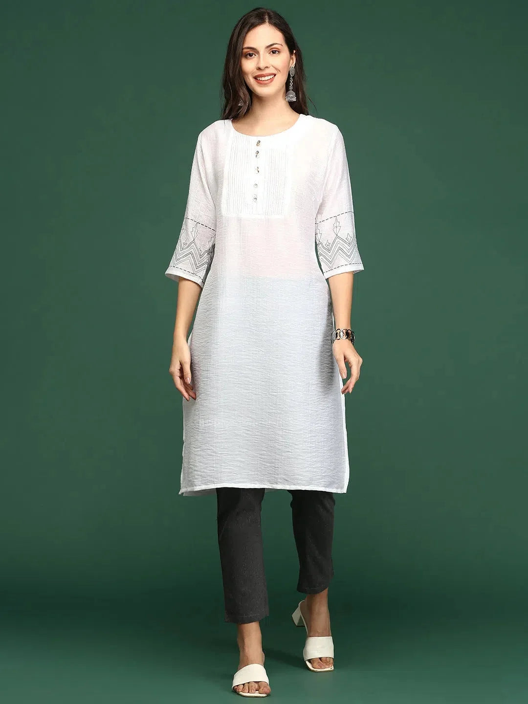 Elegant White Printed Indian Kurta - DesiQlo Women's Kurtas