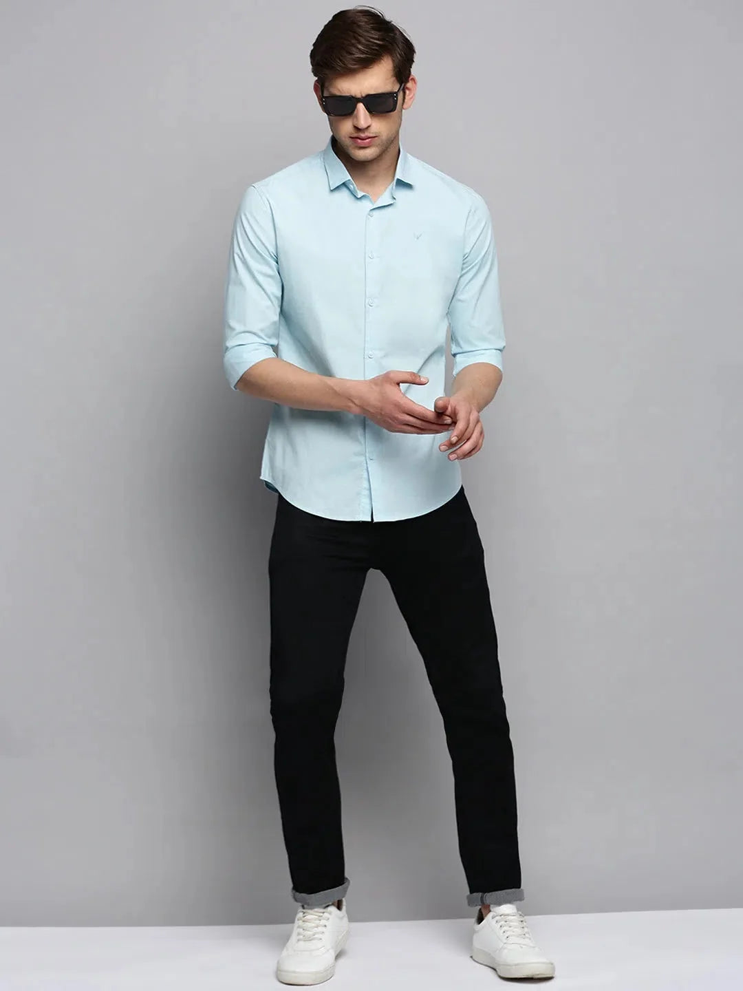 Vibrant Blue Solid Mens Shirt - Cotton Casual Shirt | DesiQlo