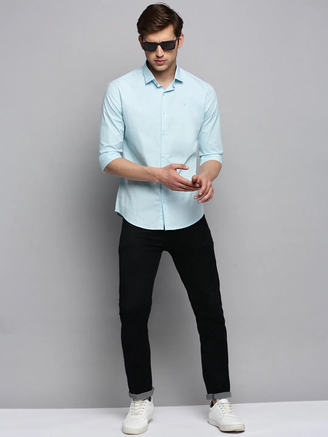 Blue Solid Mens Shirt - Cotton Casual Shirt | DesiQlo