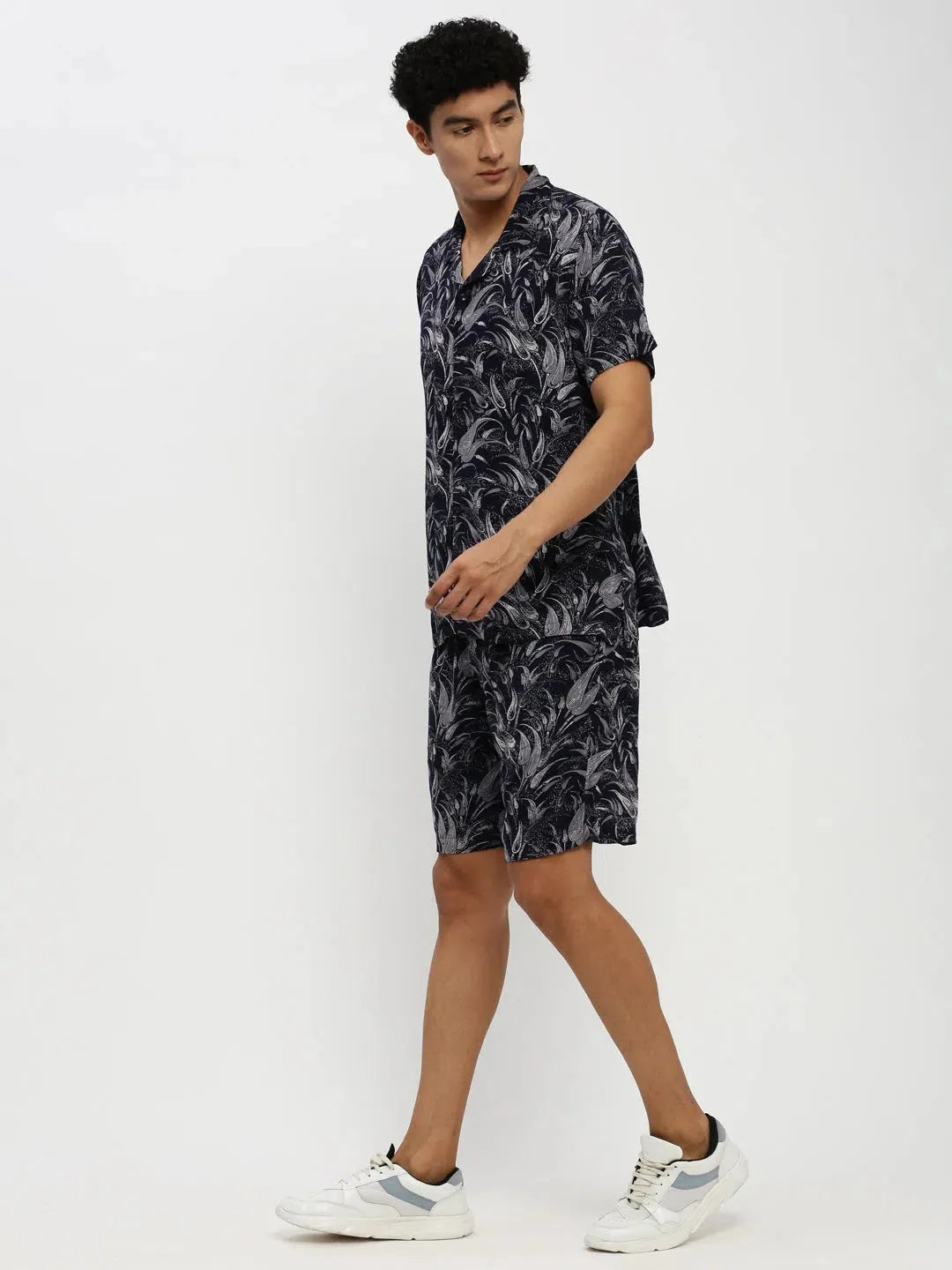 Navy Printed Mens Co ord Sets | Cotton Two Piece Sets