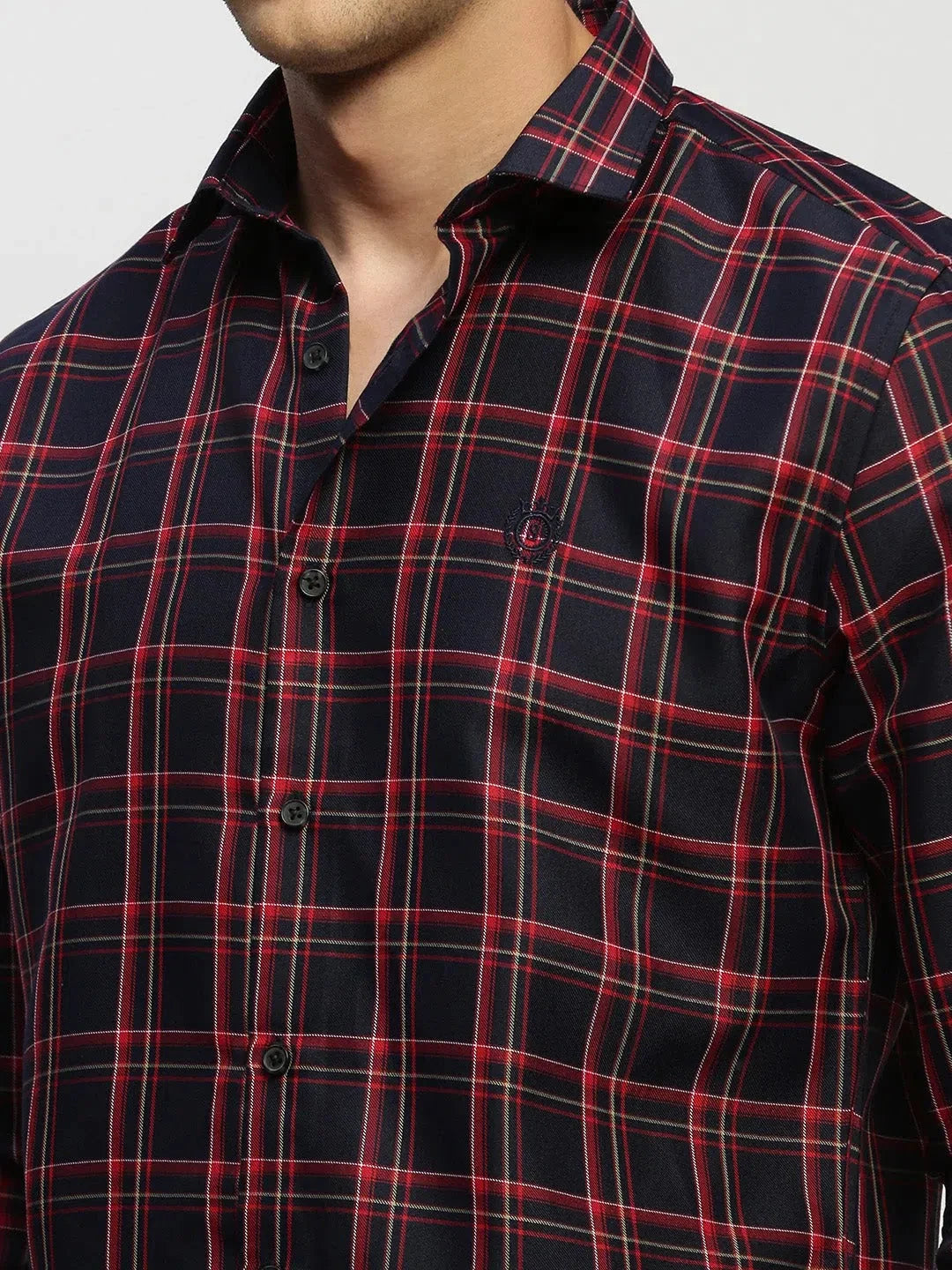 Men's Navy Checkered Cotton Shirt - Stylish Printed Shirt