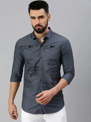 Men Grey Printed Casual Shirt-HIGHPOWERPRINT-1261-Grey