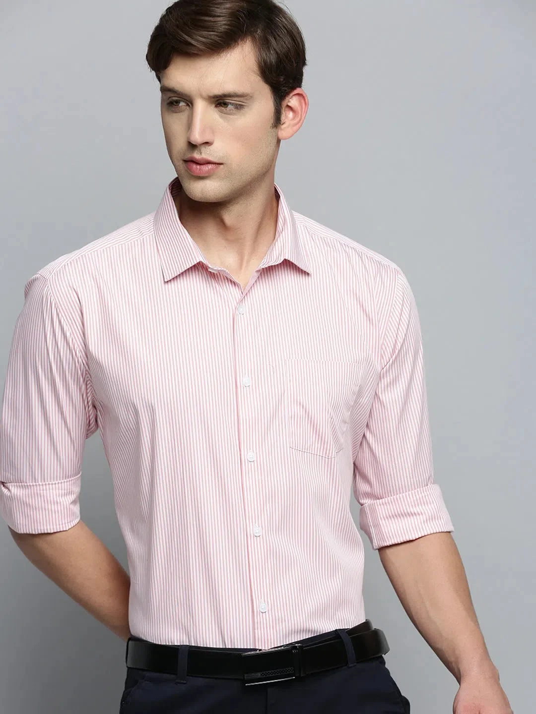 Peach Striped Formal Shirts for Men | DesiQlo Cotton Shirt